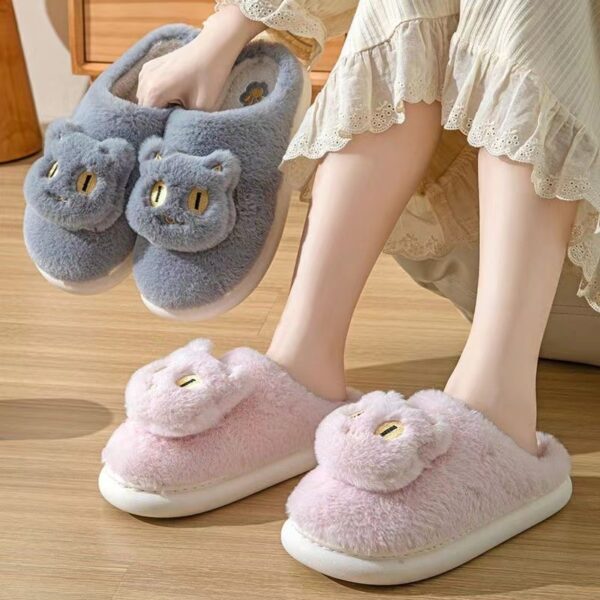 Cotton Cat Slippers Soft Plush Comfy Warm Couple Slip-On House Cute Cat Face Slippers For Winte - Image 9