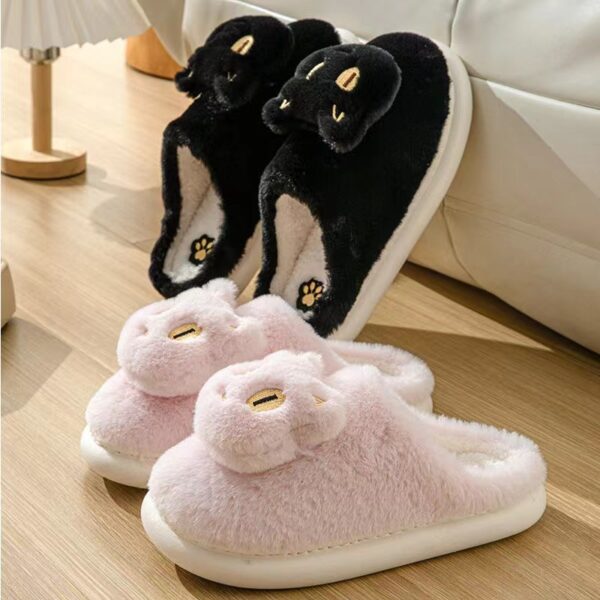 Cotton Cat Slippers Soft Plush Comfy Warm Couple Slip-On House Cute Cat Face Slippers For Winte - Image 8