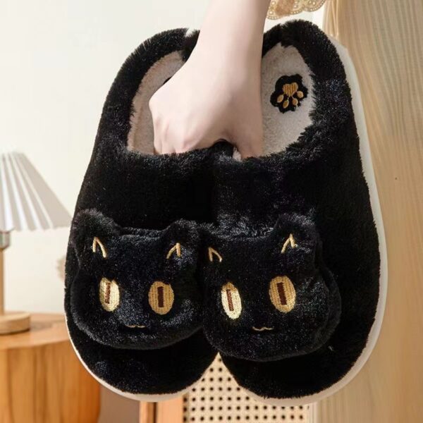 Cotton Cat Slippers Soft Plush Comfy Warm Couple Slip-On House Cute Cat Face Slippers For Winte - Image 5