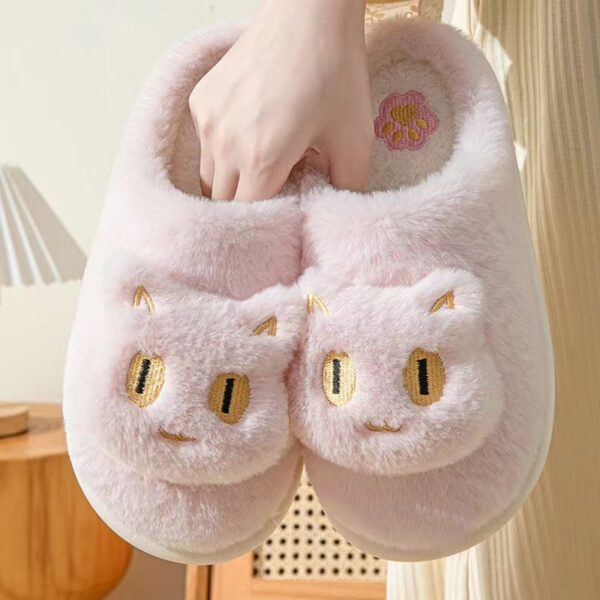 Cotton Cat Slippers Soft Plush Comfy Warm Couple Slip-On House Cute Cat Face Slippers For Winte - Image 4