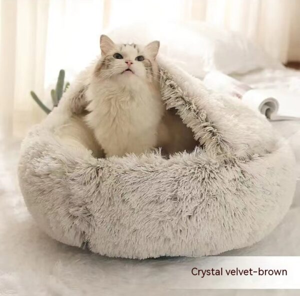 2 In 1 Cat And Dog Bed Pet Winter Bed Round Plush Warm Bed House Soft Long Plush Pets Bed - Image 2