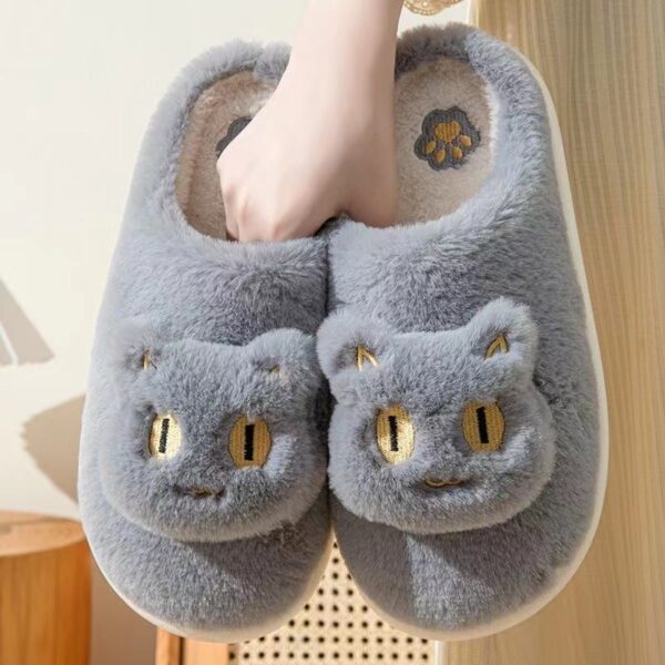 Cotton Cat Slippers Soft Plush Comfy Warm Couple Slip-On House Cute Cat Face Slippers For Winte - Image 6