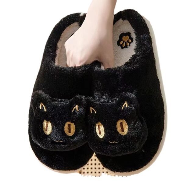 Cotton Cat Slippers Soft Plush Comfy Warm Couple Slip-On House Cute Cat Face Slippers For Winte - Image 7