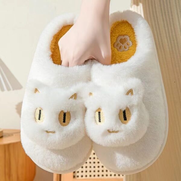 Cotton Cat Slippers Soft Plush Comfy Warm Couple Slip-On House Cute Cat Face Slippers For Winte - Image 2