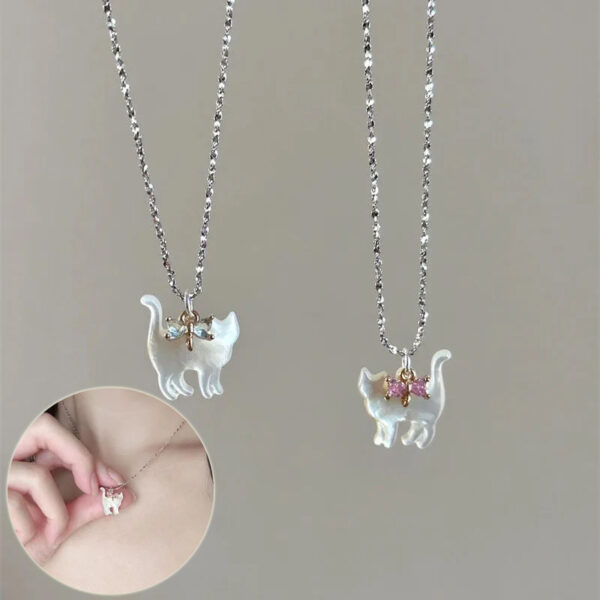 Fashion Jewelry Cute Transparent Cat Rhinestone Pendant Necklace Silver Plated Chain Women Girls Fashion Collar Necklace Party Gift - Image 4