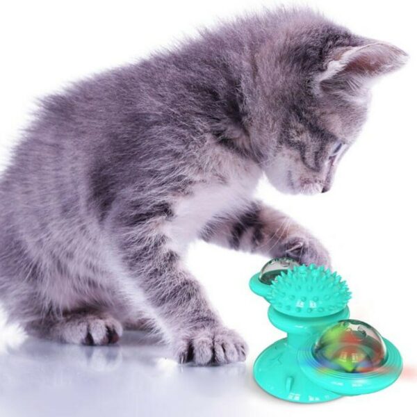 New Windmill Cat Toys Cute Rotating Interactive Cat Toy - Indoor Windmill Cat Toy With Suction Cup Catnip & Jagged Teeth Middle Ball, Smart Kitten Rotating Spinner Exercise Toy, Toothbrush & Massager - Image 2