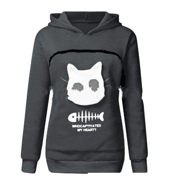 Women Hoodie Sweatshirt With Cat Pet Pocket Design Long Sleeve Sweater Cat Outfit - Image 2