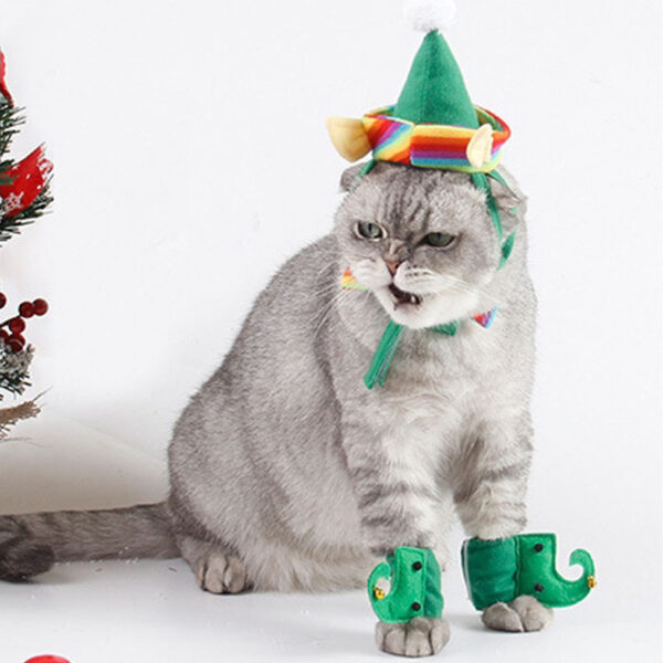 Pet Supplies Cat Christmas Hat 4-piece Green Foot Cover - Image 5