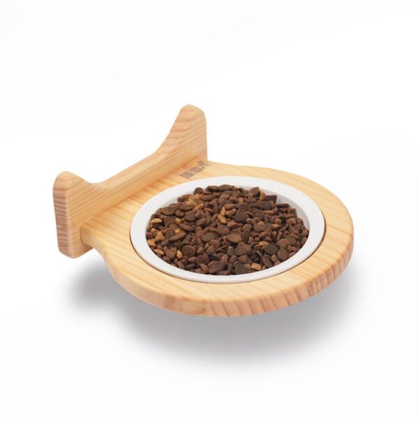 Cat Supplies Ceramic Bowl Solid Wood Stand - Image 3