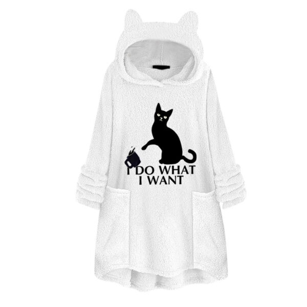 Cat Print Long Sleeve Reversible Velvet Hoodie Sweater - Image 4