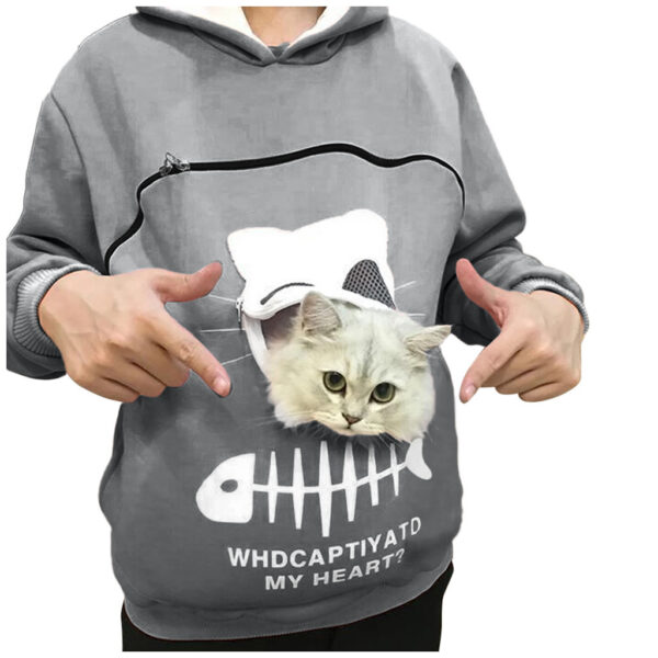 Women Hoodie Sweatshirt With Cat Pet Pocket Design Long Sleeve Sweater Cat Outfit - Image 6