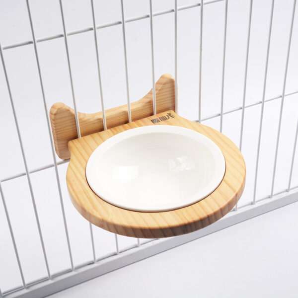 Cat Supplies Ceramic Bowl Solid Wood Stand - Image 2