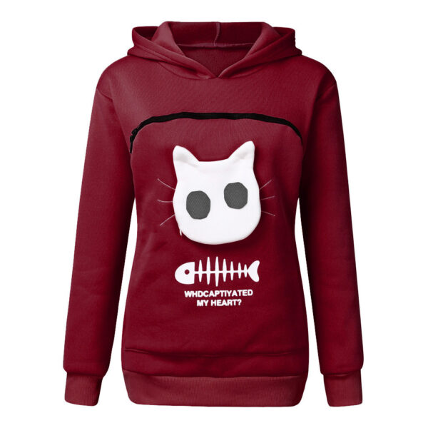 Women Hoodie Sweatshirt With Cat Pet Pocket Design Long Sleeve Sweater Cat Outfit - Image 7