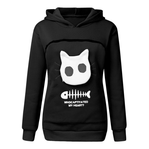 Women Hoodie Sweatshirt With Cat Pet Pocket Design Long Sleeve Sweater Cat Outfit - Image 10