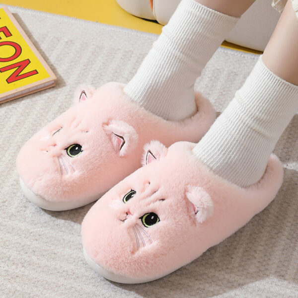 Cute Cat Plush Slippers Winter Warm Floor Bedroom Home Slippers For Couple Non-slip House Shoes Women Men - Image 5