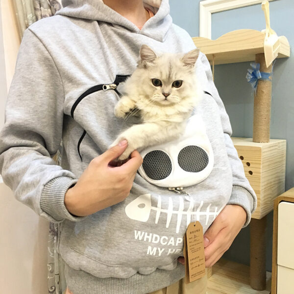 Women Hoodie Sweatshirt With Cat Pet Pocket Design Long Sleeve Sweater Cat Outfit - Image 5