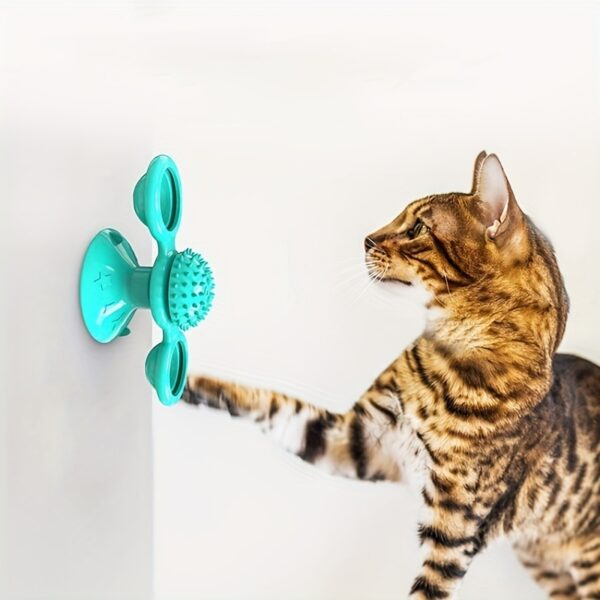 New Windmill Cat Toys Cute Rotating Interactive Cat Toy - Indoor Windmill Cat Toy With Suction Cup Catnip & Jagged Teeth Middle Ball, Smart Kitten Rotating Spinner Exercise Toy, Toothbrush & Massager - Image 9