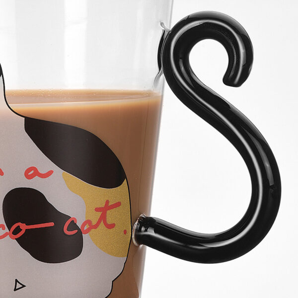 Kitchen Home Cute Cat Glass Juice Coffee Cup Milk Tea Coffee Glass Mug Cat Tail Handle Cat Valentine's Day Lover Gifts Stainless Spoon - Image 8