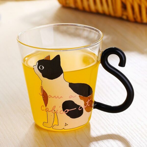 Kitchen Home Cute Cat Glass Juice Coffee Cup Milk Tea Coffee Glass Mug Cat Tail Handle Cat Valentine's Day Lover Gifts Stainless Spoon - Image 7