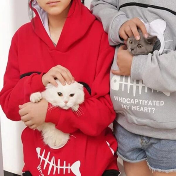 Women Hoodie Sweatshirt With Cat Pet Pocket Design Long Sleeve Sweater Cat Outfit - Image 8