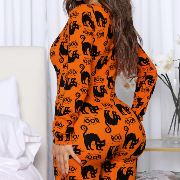 Halloween Printed Jumpsuit Long Sleeve Home Pajamas Casual Trousers Women's Cos Clothing - Image 5