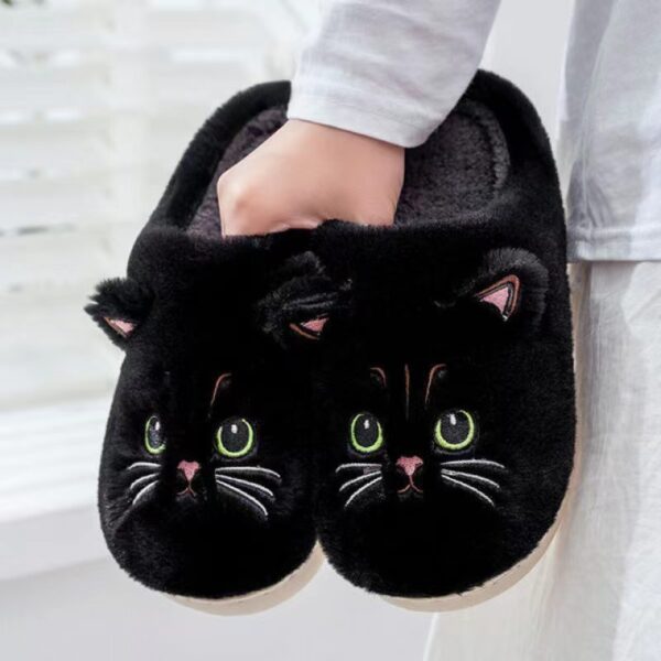 Cute Cat Plush Slippers Winter Warm Floor Bedroom Home Slippers For Couple Non-slip House Shoes Women Men