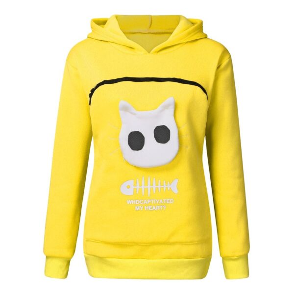 Women Hoodie Sweatshirt With Cat Pet Pocket Design Long Sleeve Sweater Cat Outfit - Image 9