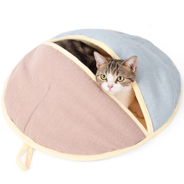 Round Fan Cotton And Linen Wool Warm Semi Enclosed Pet Nest For Cat Small Dog - Image 2