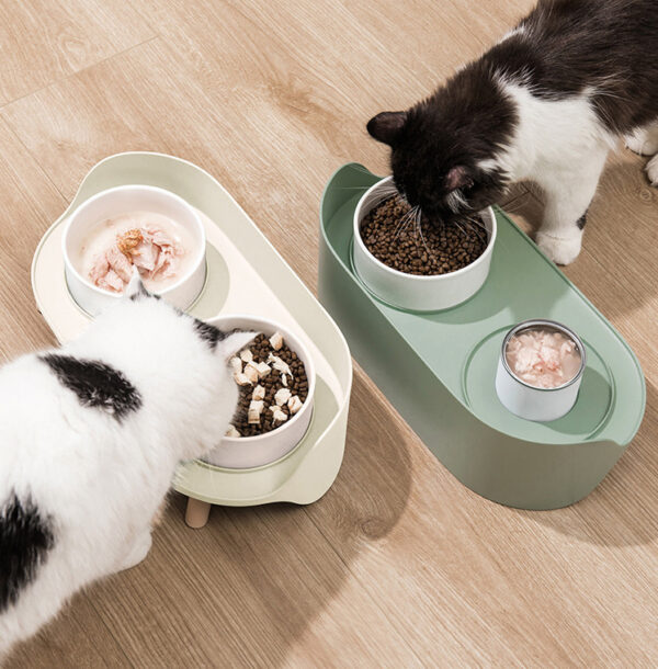 Pet Bowl Tilted Cat Double Bowls Protect Cervical Dog Drinker Food Bowl Dish Adjustable Spill-Proof Cat Feeder Pet Supplies