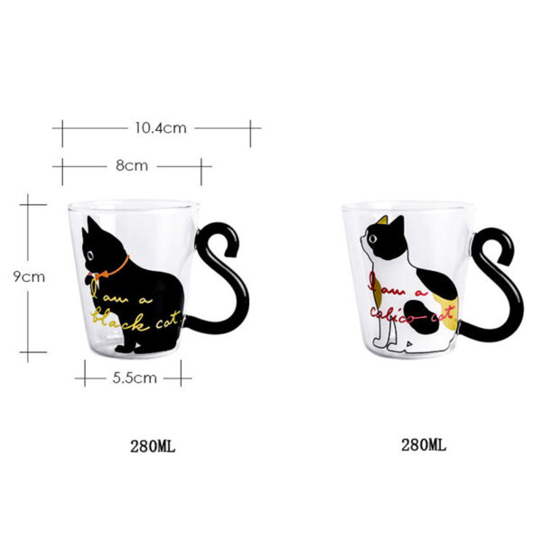 Kitchen Home Cute Cat Glass Juice Coffee Cup Milk Tea Coffee Glass Mug Cat Tail Handle Cat Valentine's Day Lover Gifts Stainless Spoon - Image 6