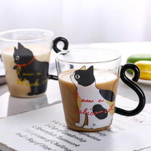 Kitchen Home Cute Cat Glass Juice Coffee Cup Milk Tea Coffee Glass Mug Cat Tail Handle Cat Valentine's Day Lover Gifts Stainless Spoon - Image 10