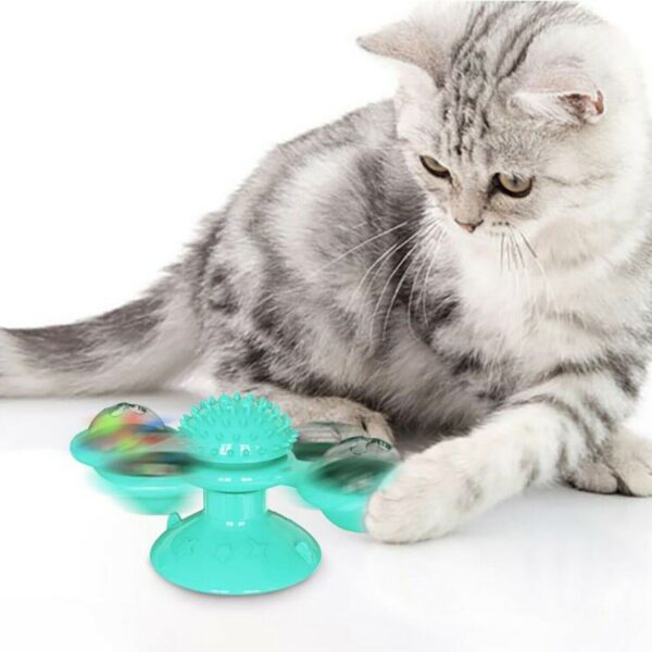 New Windmill Cat Toys Cute Rotating Interactive Cat Toy - Indoor Windmill Cat Toy With Suction Cup Catnip & Jagged Teeth Middle Ball, Smart Kitten Rotating Spinner Exercise Toy, Toothbrush & Massager - Image 4