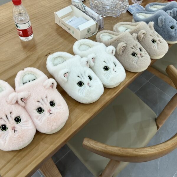 Cute Cat Plush Slippers Winter Warm Floor Bedroom Home Slippers For Couple Non-slip House Shoes Women Men - Image 9