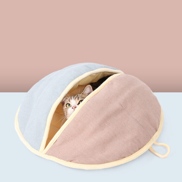 Round Fan Cotton And Linen Wool Warm Semi Enclosed Pet Nest For Cat Small Dog - Image 3