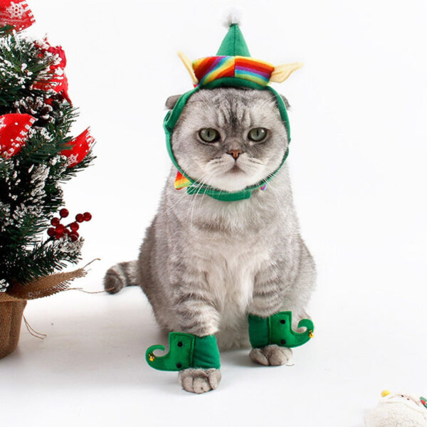 Pet Supplies Cat Christmas Hat 4-piece Green Foot Cover - Image 4