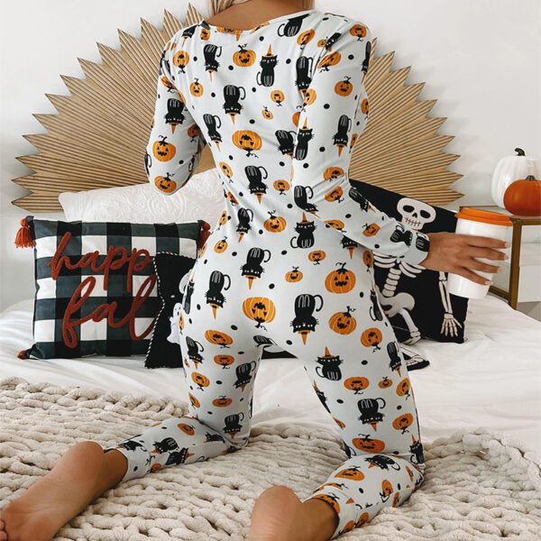 Halloween Printed Jumpsuit Long Sleeve Home Pajamas Casual Trousers Women's Cos Clothing - Image 4