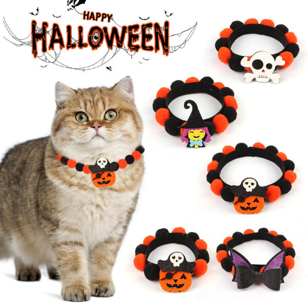 Halloween Cat Pet Fur Ball Collar Pumpkin Accessories