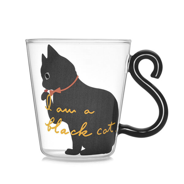 Kitchen Home Cute Cat Glass Juice Coffee Cup Milk Tea Coffee Glass Mug Cat Tail Handle Cat Valentine's Day Lover Gifts Stainless Spoon - Image 5