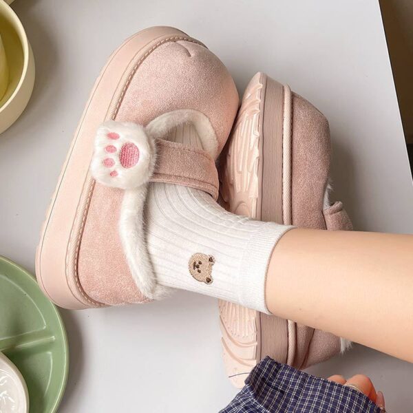 Cute Cat's Paw Velcro Plush Cotton-Padded Girls' Shoes - Image 10