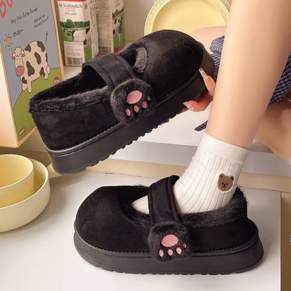 Cute Cat's Paw Velcro Plush Cotton-Padded Girls' Shoes - Image 4