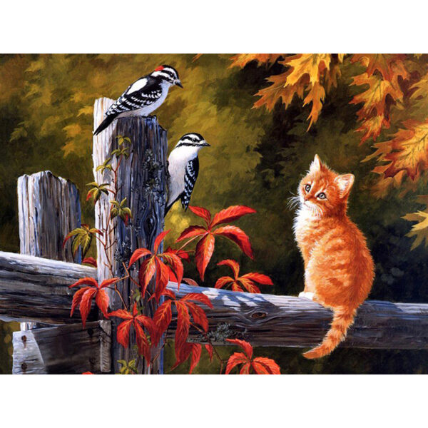 DIY Cat And Birds Full 5D Diamond Painting Cross Stitch