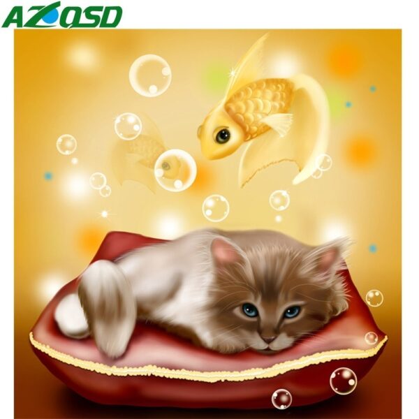 DIY Cute Cat & Golden Fish Diamond Painting Cross Stitch