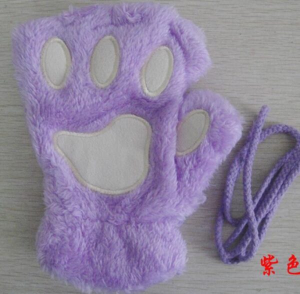 Winter Lovely Half Cover Paw Bear Cat Claw Gloves Short Finger - Image 5