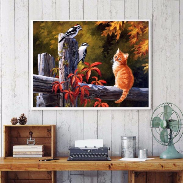 DIY Cat And Birds Full 5D Diamond Painting Cross Stitch - Image 5