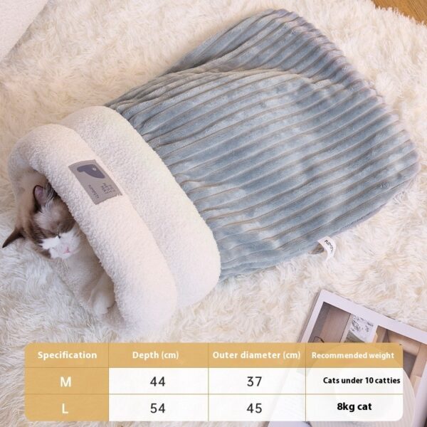 Pet Sleeping Bag Winter Warm Soft Plush Semi Enclosed Cat Nest Sleeping Bag Home Cat Comfortable Bed Accessories - Image 4