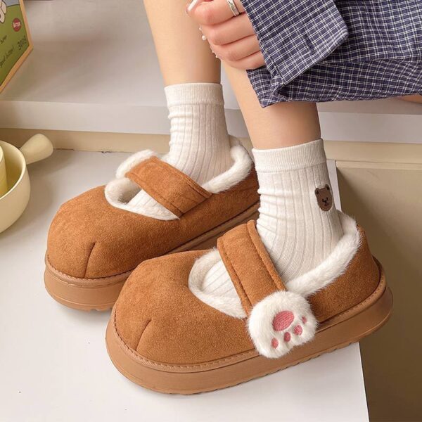 Cute Cat's Paw Velcro Plush Cotton-Padded Girls' Shoes - Image 3