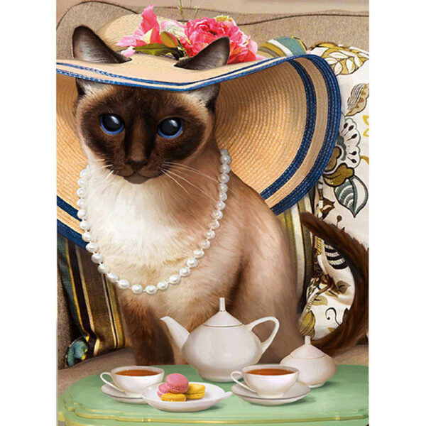 Full 5D Diamond Painting Cross Stitch Cat Wearing Hat