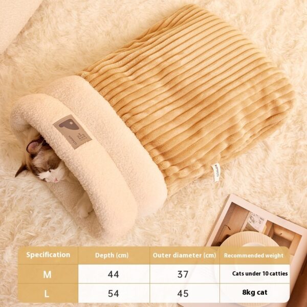 Pet Sleeping Bag Winter Warm Soft Plush Semi Enclosed Cat Nest Sleeping Bag Home Cat Comfortable Bed Accessories - Image 2