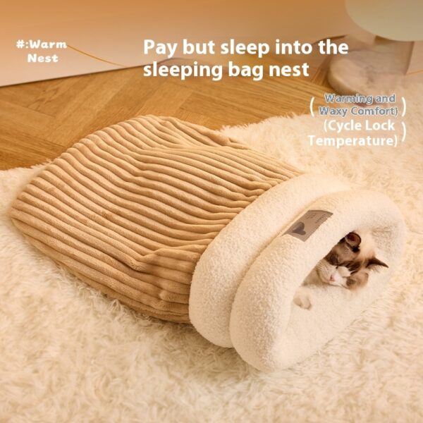 Pet Sleeping Bag Winter Warm Soft Plush Semi Enclosed Cat Nest Sleeping Bag Home Cat Comfortable Bed Accessories - Image 9