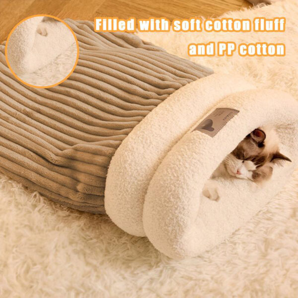 Pet Sleeping Bag Winter Warm Soft Plush Semi Enclosed Cat Nest Sleeping Bag Home Cat Comfortable Bed Accessories - Image 3